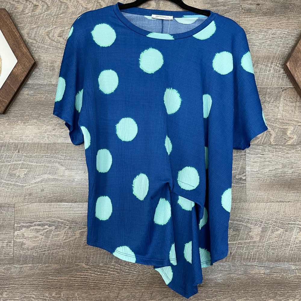 Trafaluc by Zara M Textured Blue Polka Dots Silk Blouse